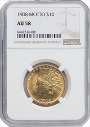 1908 $10 MOTTO Indian Eagles NGC AU58