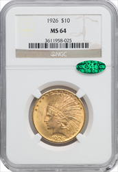 1926 $10 CAC Indian Eagles NGC MS64