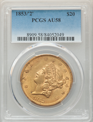 1853/2 $20 Liberty Double Eagles PCGS AU58