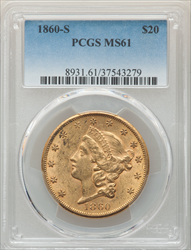 1860-S $20 Liberty Double Eagles PCGS MS61