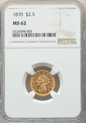 1870 $2.50 Liberty Quarter Eagles NGC MS62