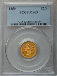 1850 $2.50 Liberty Quarter Eagles PCGS MS63
