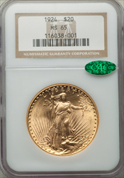 1924 $20 Saint CAC Saint-Gaudens Double Eagles NGC MS65