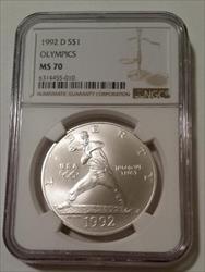 1992 D Olympics Silver Dollar MS70 NGC