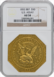 1852 Assay Office Fifty Dollar 887 Thous. Territorial Gold  NGC AU58