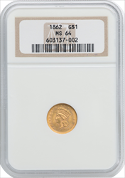 1862 G$1 Gold Dollars NGC MS64