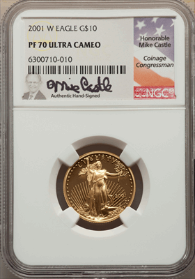 2001-W $10 Quarter-Ounce Gold Eagle PR DC Modern Bullion Coins NGC MS70