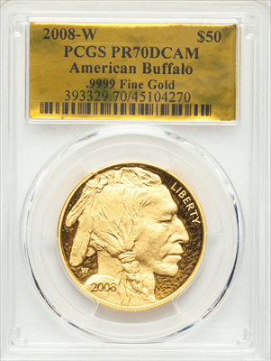2008-W $50 One-Ounce Gold Buffalo .9999 Fine Gold PR DC Modern Bullion Coins PCGS MS70