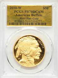 2010-W $50 One-Ounce Gold Buffalo .9999 Fine Gold PR DC Modern Bullion Coins PCGS MS70