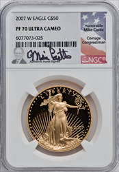 2007-W $50 One-Ounce Gold Eagle DC Modern Bullion Coins NGC MS70