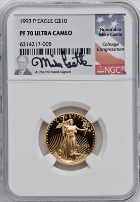 1993-P $10 Quarter-Ounce Gold Eagle PR DC Modern Bullion Coins NGC MS70