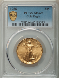 1986 $25 Half-Ounce Gold Eagle MS PCGS Secure Modern Bullion Coins PCGS MS69