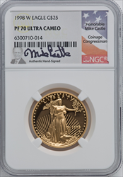 1998-W $25 Half-Ounce Gold Eagle PR DC Modern Bullion Coins NGC MS70