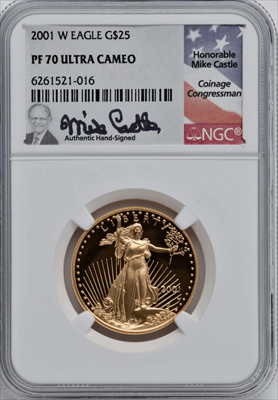 2001-W $25 Half-Ounce Gold Eagle DC Modern Bullion Coins NGC MS70