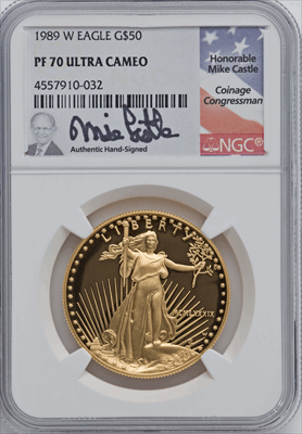 1989-W $50 One-Ounce Gold Eagle DC Modern Bullion Coins NGC MS70