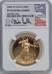 2008-W $50 One-Ounce Gold Eagle PR DC Modern Bullion Coins NGC MS70