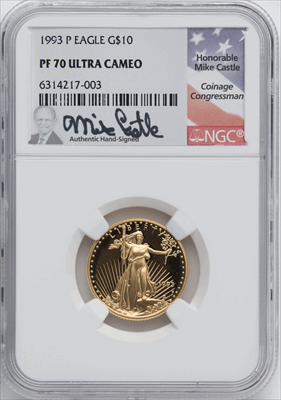 1993-P $10 Quarter-Ounce Gold Eagle PR DC Modern Bullion Coins NGC MS70