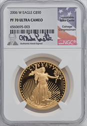 2006-W $50 One-Ounce Gold Eagle 20th Anniversary DC Modern Bullion Coins NGC MS70