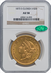 1873-S $20 Closed 3 CAC Liberty Double Eagles NGC AU58
