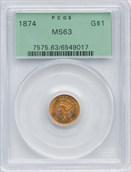 1874 G$1 Gold Dollars PCGS MS63