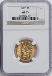 1907 $5 Liberty Half Eagles NGC MS65