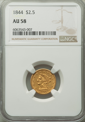 1844 $2.50 MS Liberty Quarter Eagles NGC AU58
