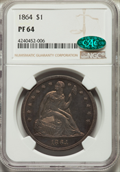 1864 S$1 CAC Proof Seated Dollars NGC PR64