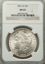 1881-CC S$1 Morgan Dollars NGC MS65