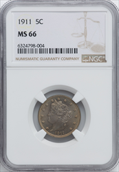 1911 5C Liberty Nickels NGC MS66