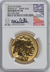 2013-W $50 One-Ounce Gold Buffalo Reverse Proof 100th Anniversary PR Modern Bullion Coins NGC MS70
