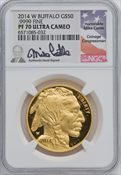 2014-W $50 One-Ounce Gold Buffalo PR DC Modern Bullion Coins NGC MS70