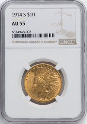 1914-S $10 Indian Eagles NGC AU55