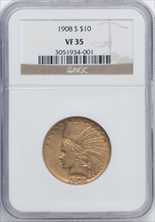 1908-S $10 Indian Eagles NGC VF35