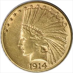 1914-D $10 Gold Indian AU58 Uncertified #145