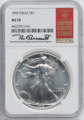 1992 S$1 Silver Eagle MS Modern Bullion Coins NGC MS70