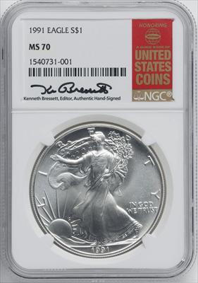 1991 S$1 Silver Eagle MS Modern Bullion Coins NGC MS70