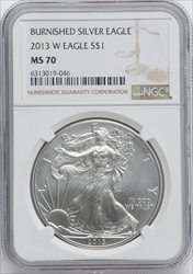 2013-W S$1 Silver Eagle Burnished SP Modern Bullion Coins NGC MS70