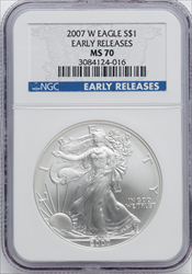 2007-W S$1 Silver Eagle First Strike SP Modern Bullion Coins NGC MS70