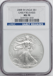 2008-W S$1 Silver Eagle Burnished First Strike SP Modern Bullion Coins NGC MS70