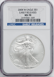2008-W S$1 Silver Eagle Burnished First Strike SP Modern Bullion Coins NGC MS70