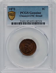 1872 1C BN Genuine PCGS Secure Indian Cents Genuine PCGS MS60