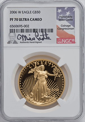 2006-W $50 One-Ounce Gold Eagle 20th Anniversary DC Modern Bullion Coins NGC MS70