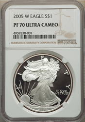 2005-W S$1 Silver Eagle DC Modern Bullion Coins NGC MS70