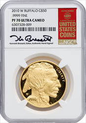 2010-W $50 One-Ounce Gold Buffalo .9999 Fine Gold PR DC Modern Bullion Coins NGC MS70