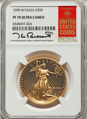 1990-W $50 One-Ounce Gold Eagle PR DC Modern Bullion Coins NGC MS70