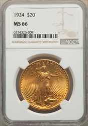 1924 $20 Saint Saint-Gaudens Double Eagles NGC MS66
