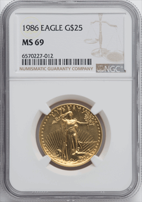 1986 $25 Half-Ounce Gold Eagle MS Modern Bullion Coins NGC MS69