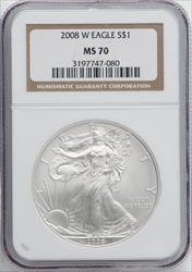 2008-W S$1 Silver Eagle Burnished SP Modern Bullion Coins NGC MS70