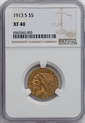 1913-S $5 Indian Half Eagles NGC XF40
