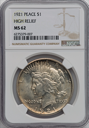 1921 S$1 Peace MS Peace Dollars NGC MS62